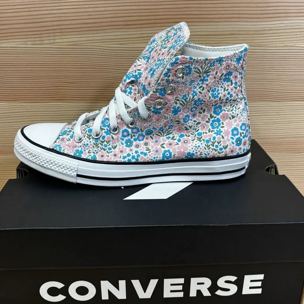 Converse  CTAS High-Top Sneaker, White/pink Blue  Floral Flowers Woman's Sz 8.5